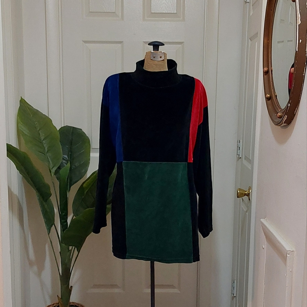Vintage VelourColorblock Turtleneck Top Size 2X